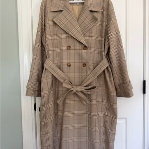Plaid Double-Breasted Belted Coat